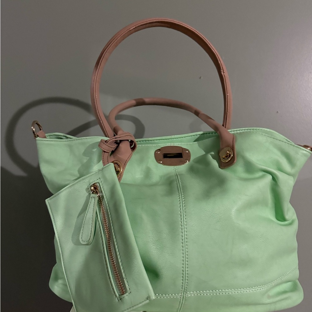 Mint Green Tote Bag with Pouch